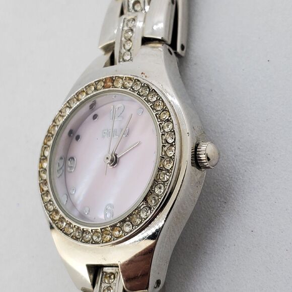 Folio Women's Watch 26MM Pink Dial Gray Bracelet Crystal Bezel 5.75" New Battery - Picture 4 of 14